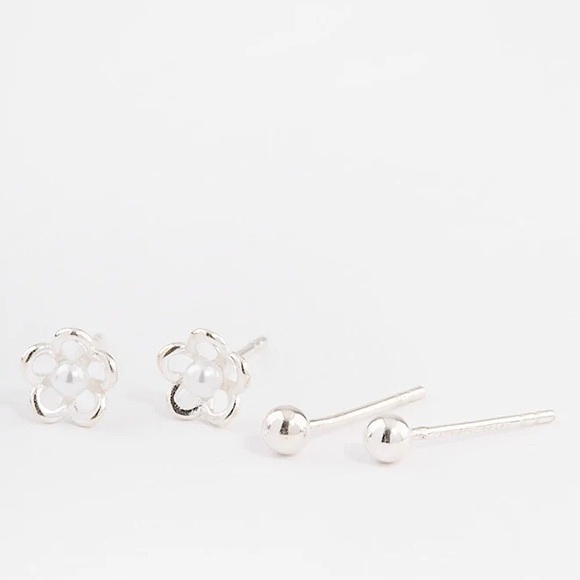 Lovisa Premium Sterling Silver Collection Jewelry - Sterling Silver Pearl Flower Micro Stud Earring Pack | NWT